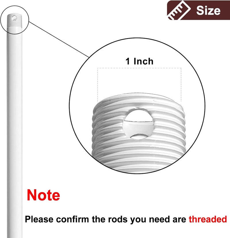 FEHEED 24 Inch Ceiling Fan Downrod Threaded, 1 Inch Outer Diameter Matte White Ceiling Fan Extension Rod (With Threads),Down Rods Compatible With Most Ceiling Fans,Easy Installation - Image 4